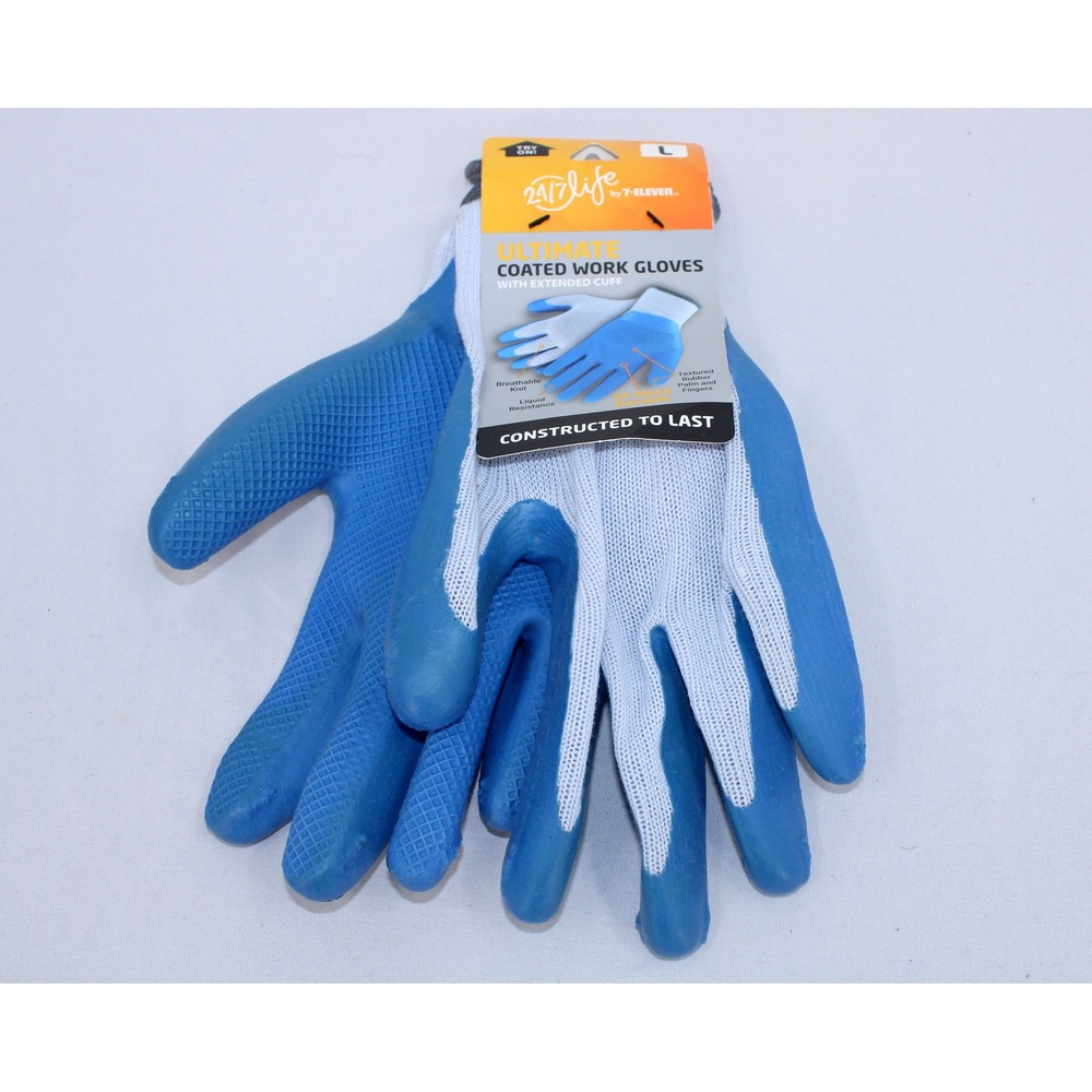 24/7 Life by 7-Eleven Ultimate Coated Work Gloves Blue Grey Large NWT